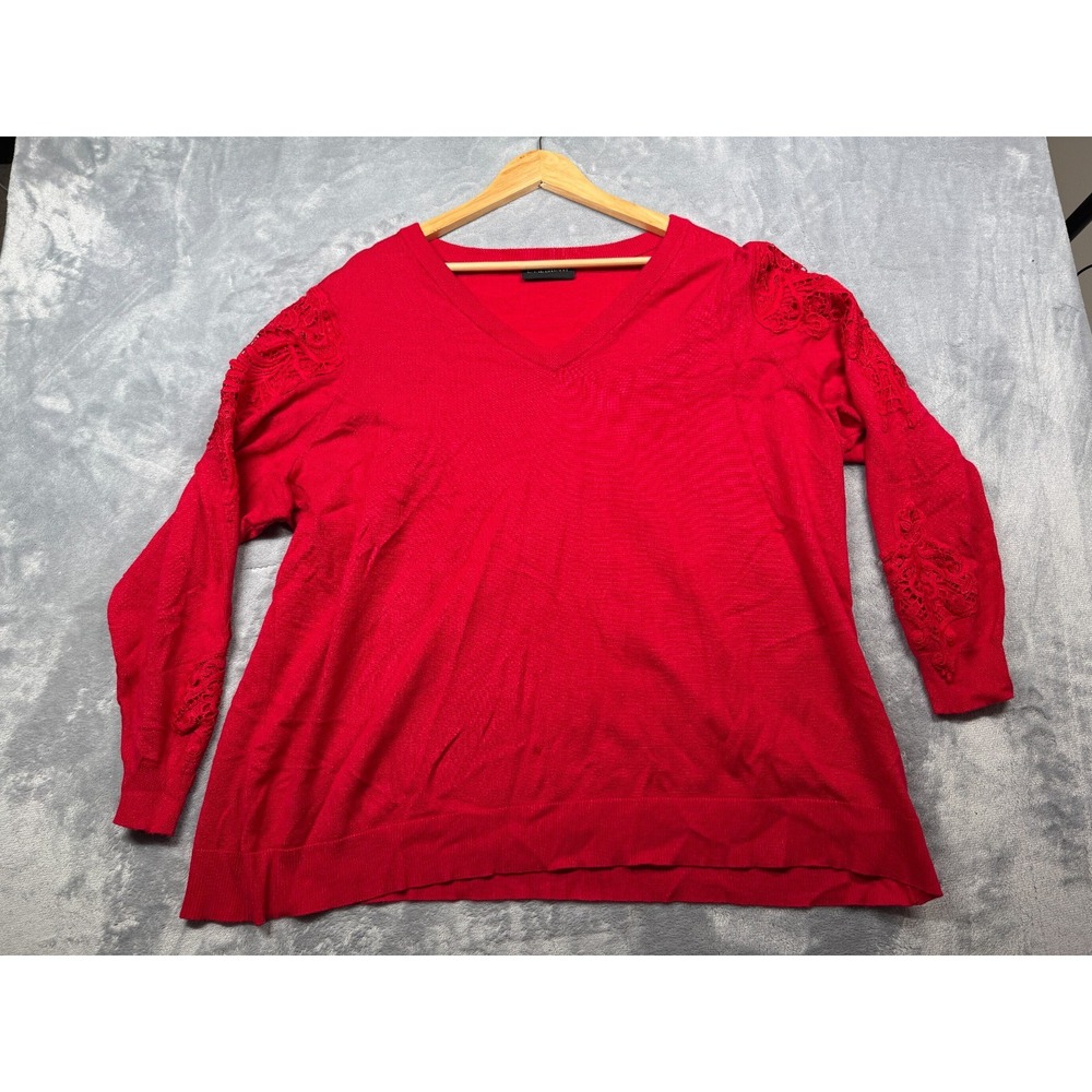 Lane Bryant Sweater Womens 18/20 Red Knitted Lace Long Sleeve V-Neck Pullover